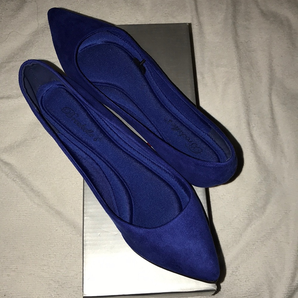 Blue pointed toe suede flats